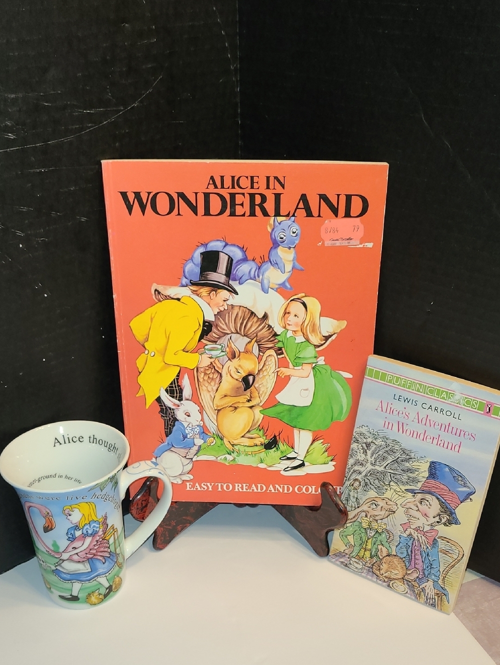 Alice in Wonderland Vintage Lot Includes Paperback Book, Coloring Book & Mug